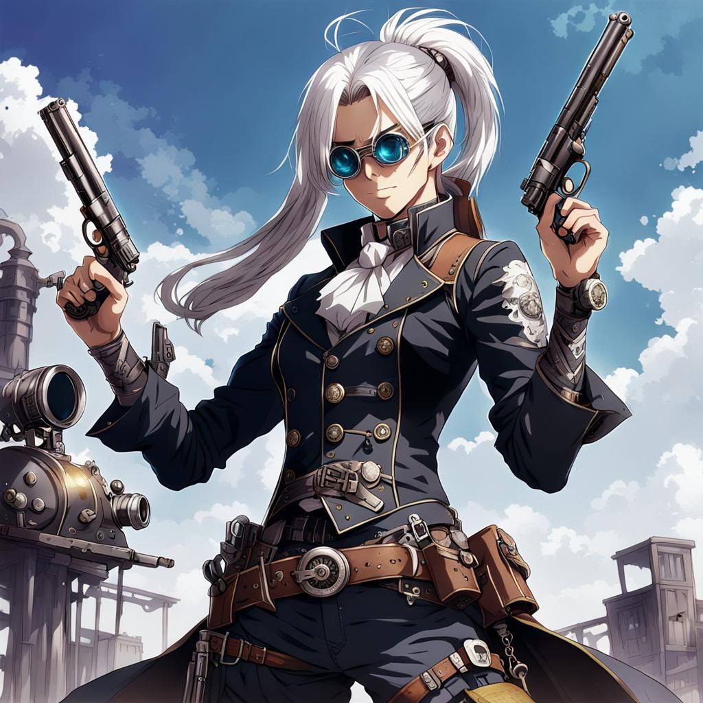 Steampunk Gunslinger with Goggles in Anime Style