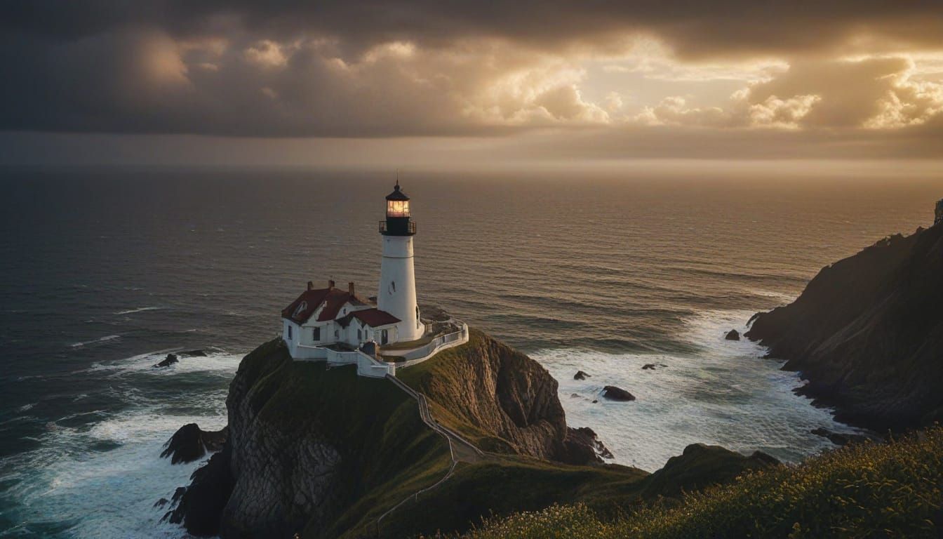 Lighthouse on Cliff at Golden Hour