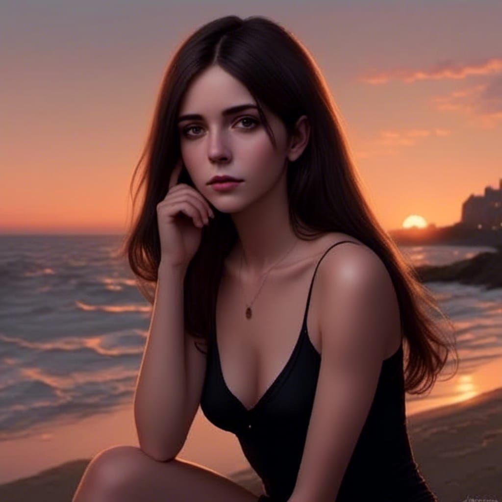 Sunset Beach Photo of Woman with Long Hair