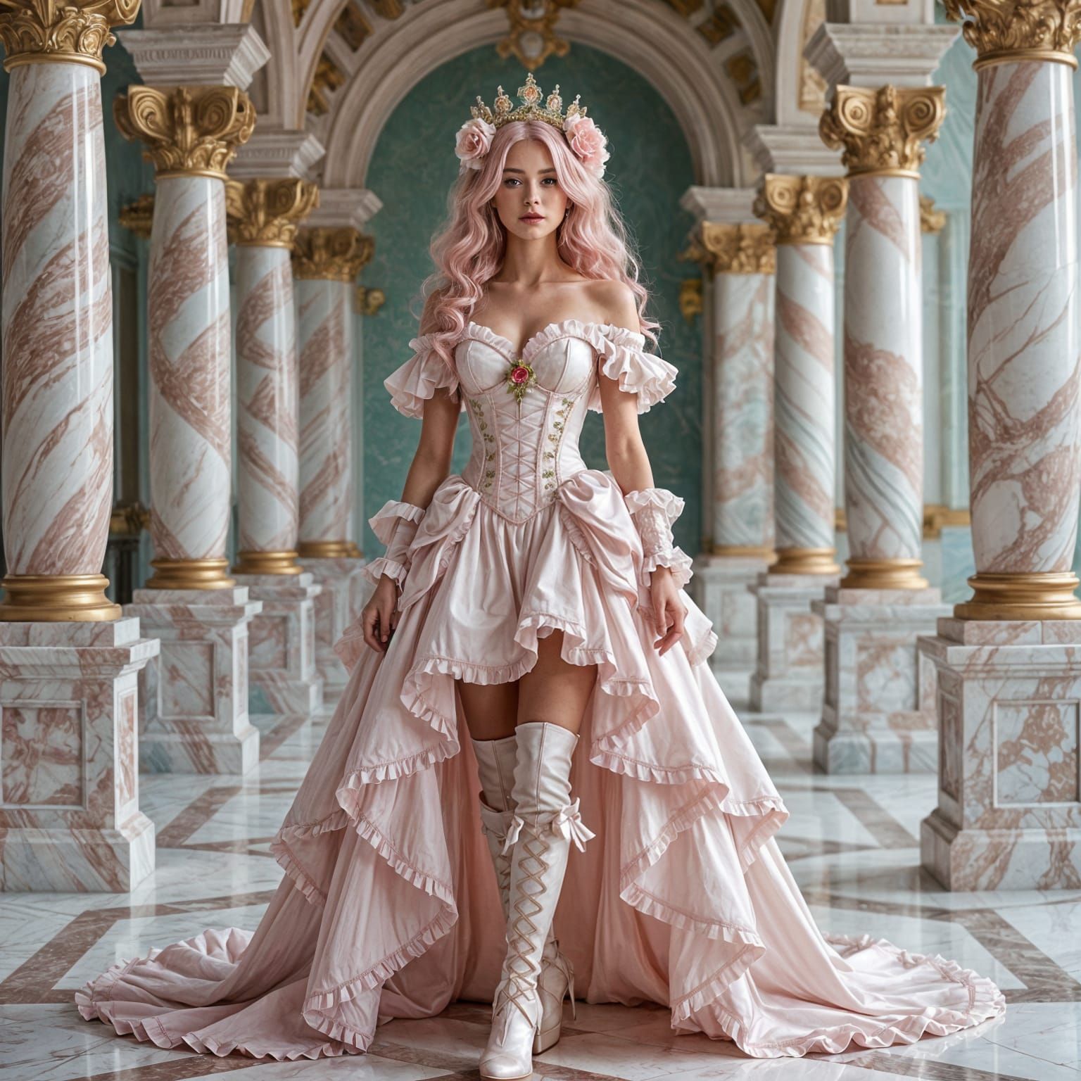 Steampunk Queen with Rose Quartz Crown in Marble Chamber