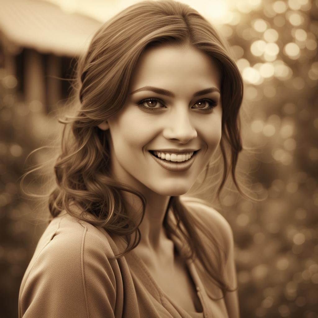 Sepia Portrait of a Girl with Naughty Smile