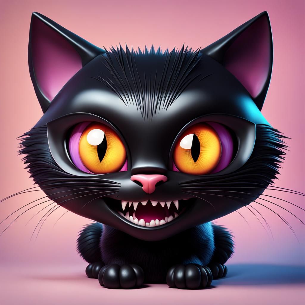 Creepy One-Eyed Black Cat: 3D Digital Art