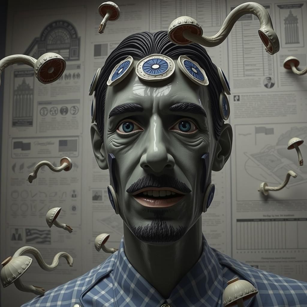 Porcelain Bureaucrats Counting Giant Mushrooms