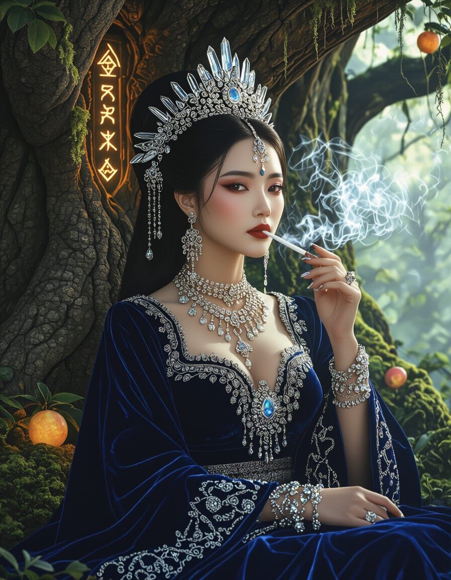 Hmong Queen Smoking in Mystical Forest