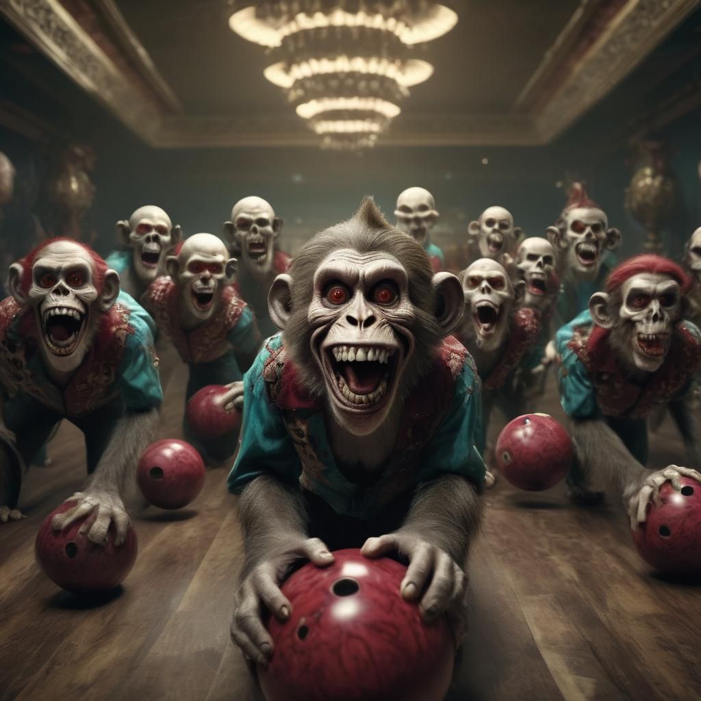 Zombie Monkey Clowns Bowling with Skulls