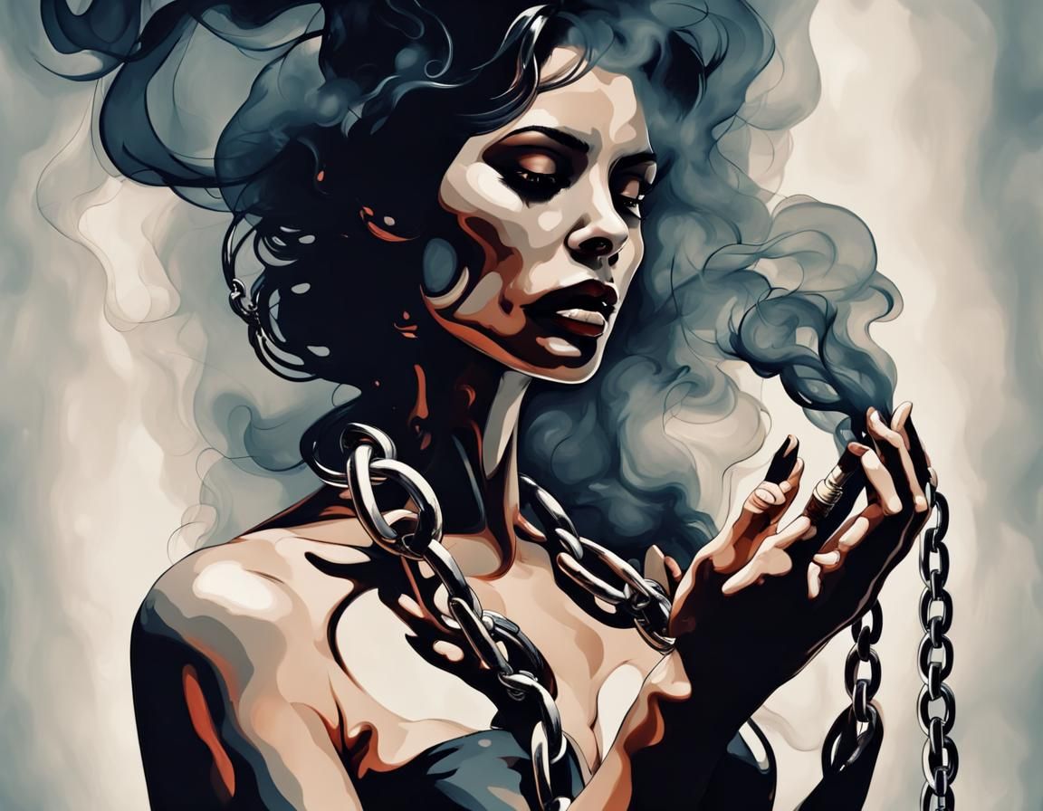 Sensual Smoke Woman with Chain: Abstract Art