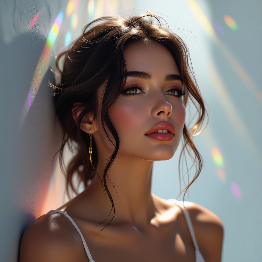 Monochrome Portrait of a Beautiful Girl with Dramatic Backli...