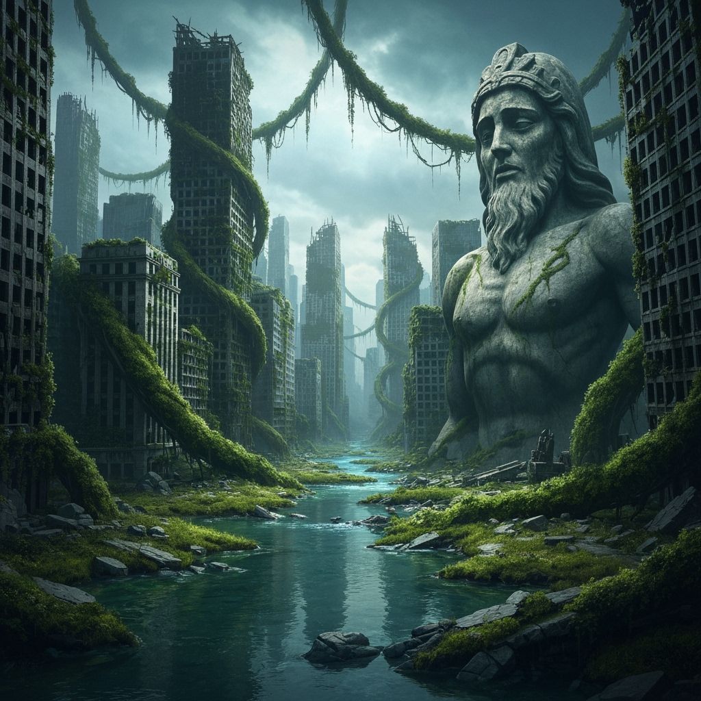 Overgrown City Ruins in Moody Twilight