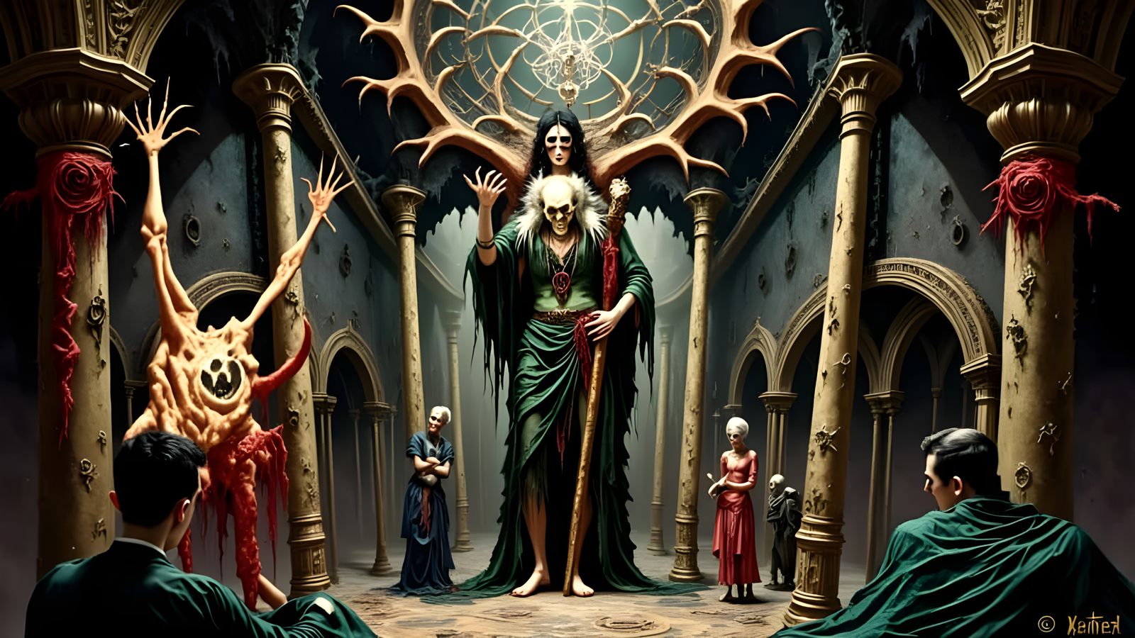 Gothic Eldritch Cathedral in Dark, Vibrant Surrealism