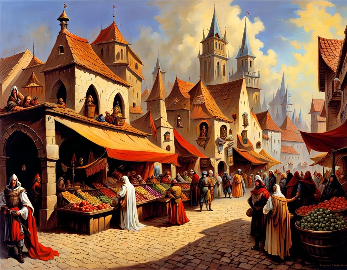 Vibrant Medieval Fantasy Market Square