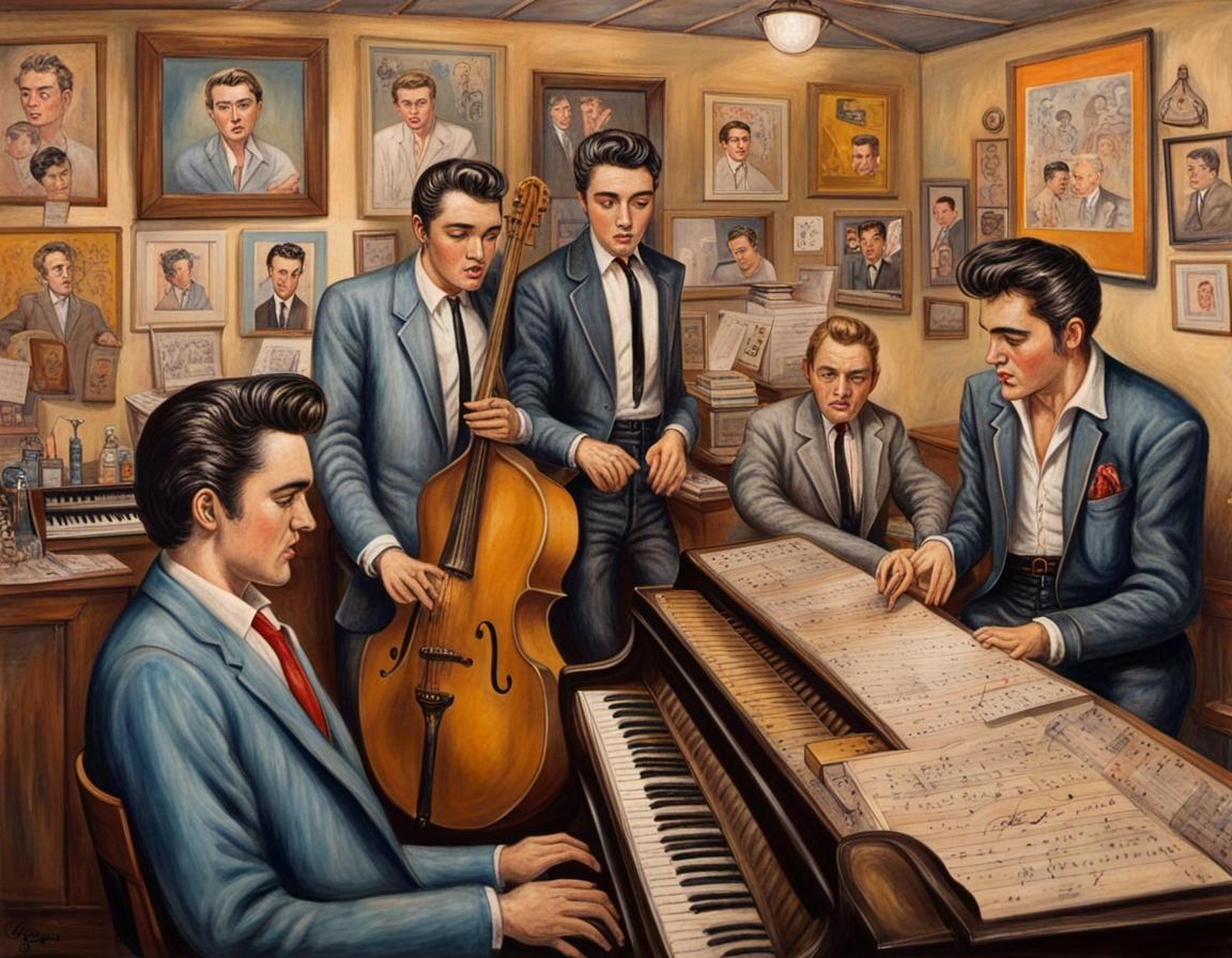 sun studio's 1950's with elvis playing piano