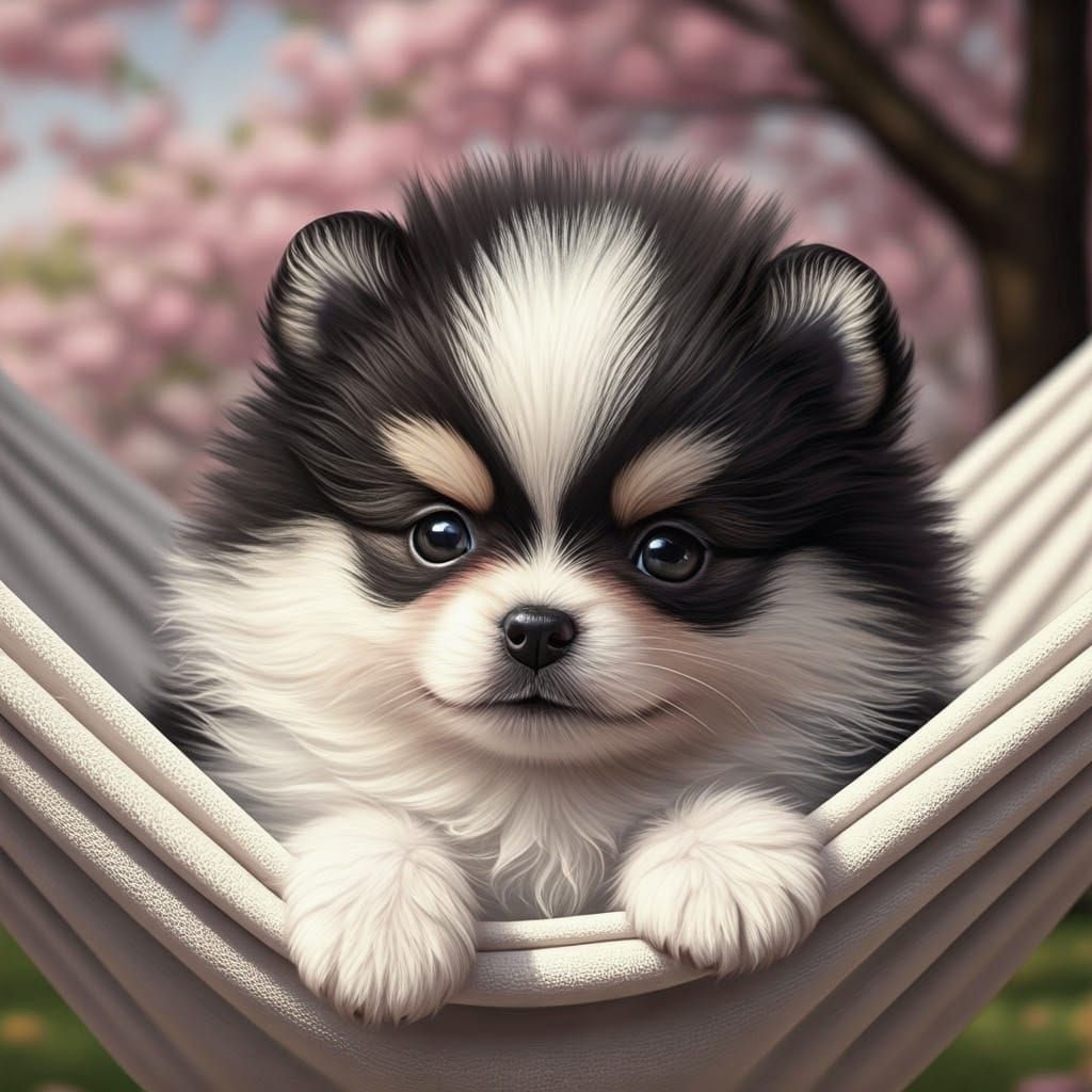 Happy Pomeranian Puppy in Hammock: 3D Anime Art