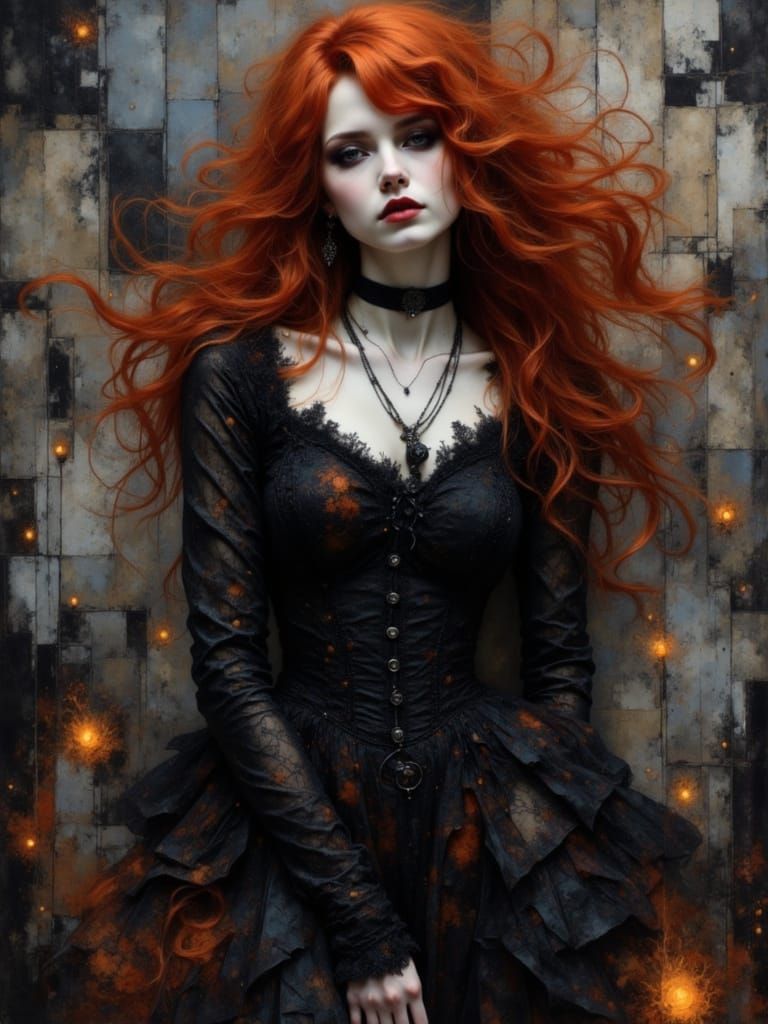 Melancholic Gothcore Woman with Copper Hair