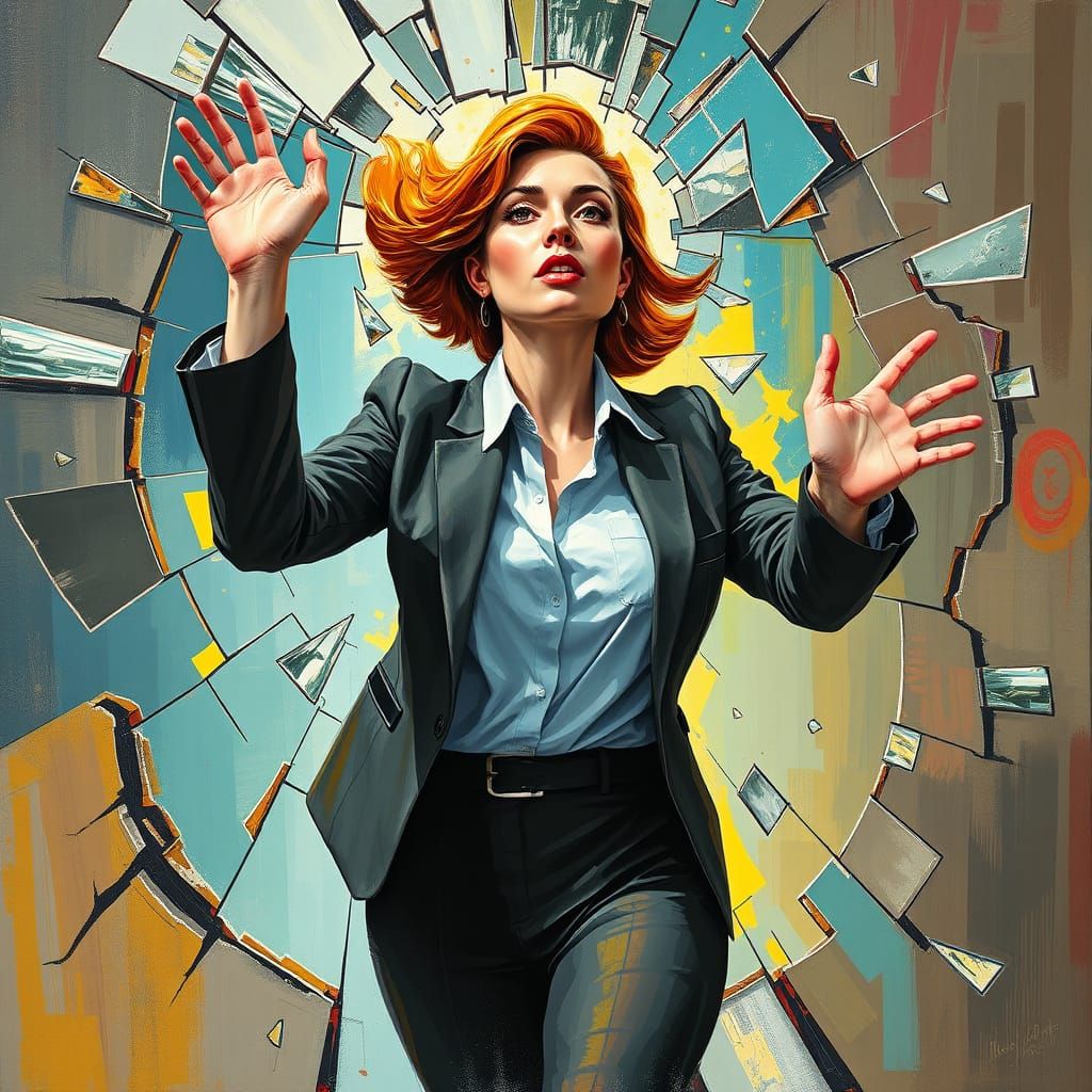 Woman Breaks Glass Ceiling: Dynamic Digital Art