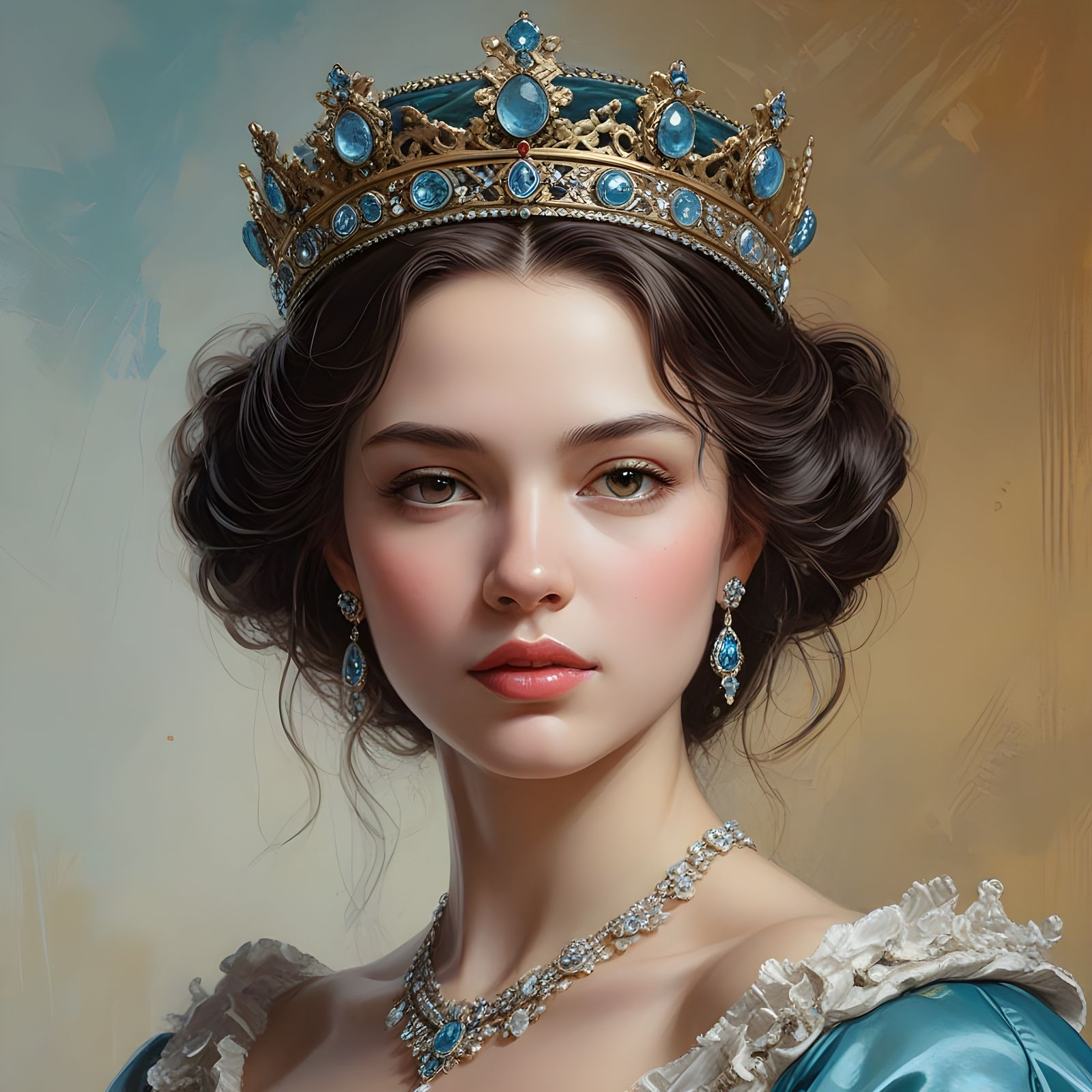 Victorian Queen with Intricate Crown in Complementary Colors