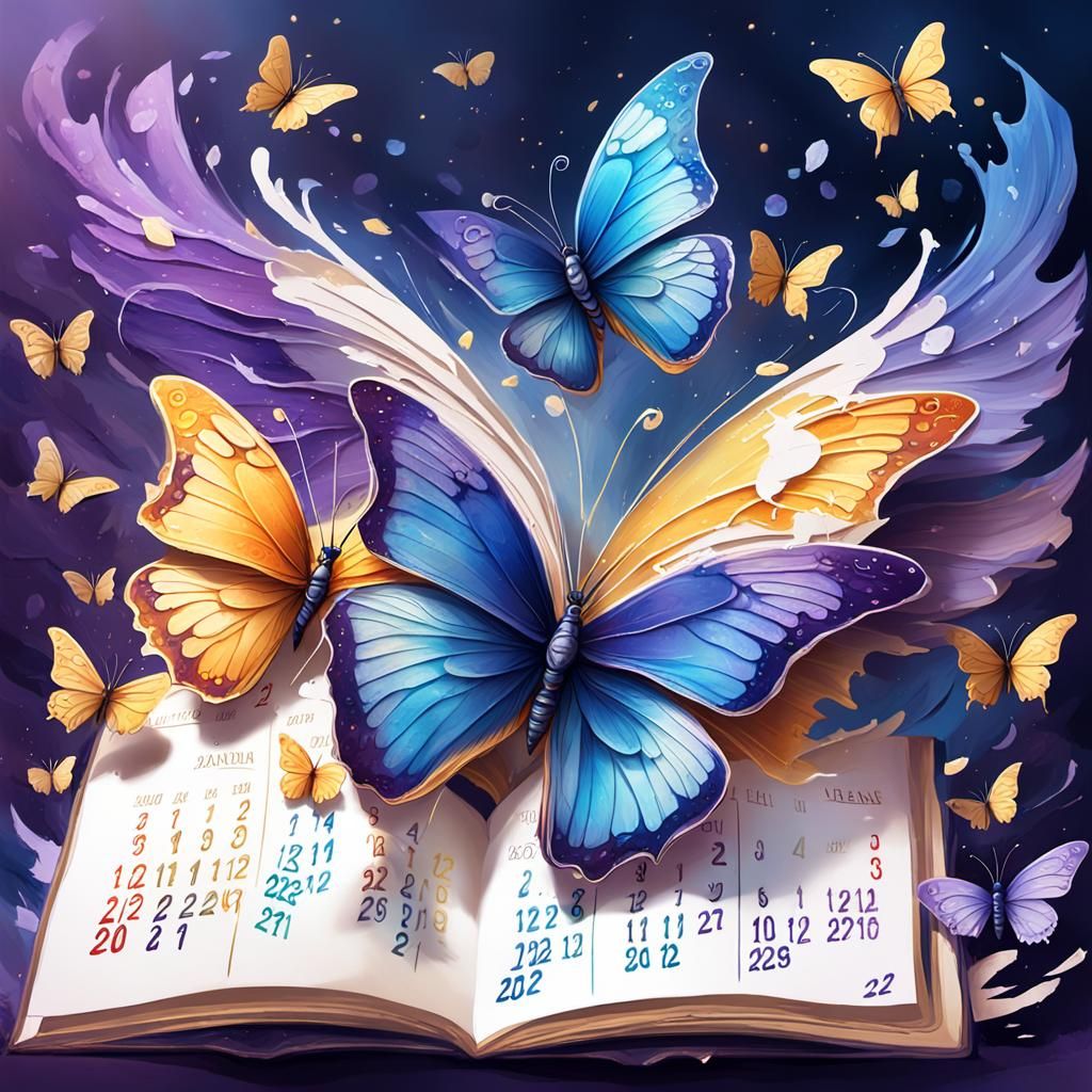 Calendar Turns Into Butterflies: Whimsical Fantasy Art