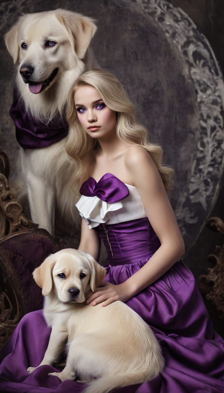 Blonde Woman with Dog in Digital Painting Style