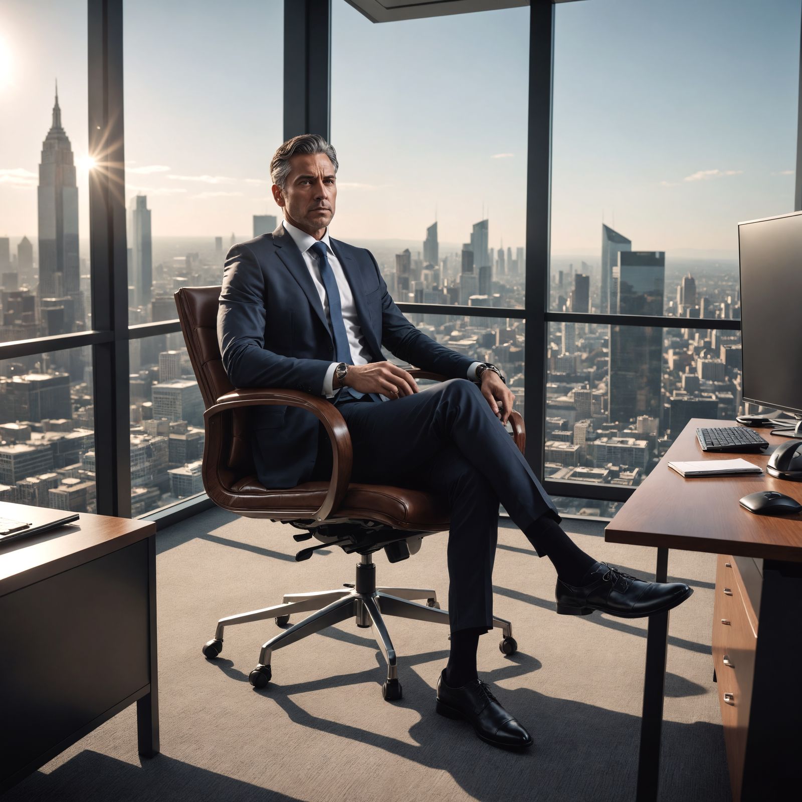 Corporate Executive in a Cinematic Office Setting