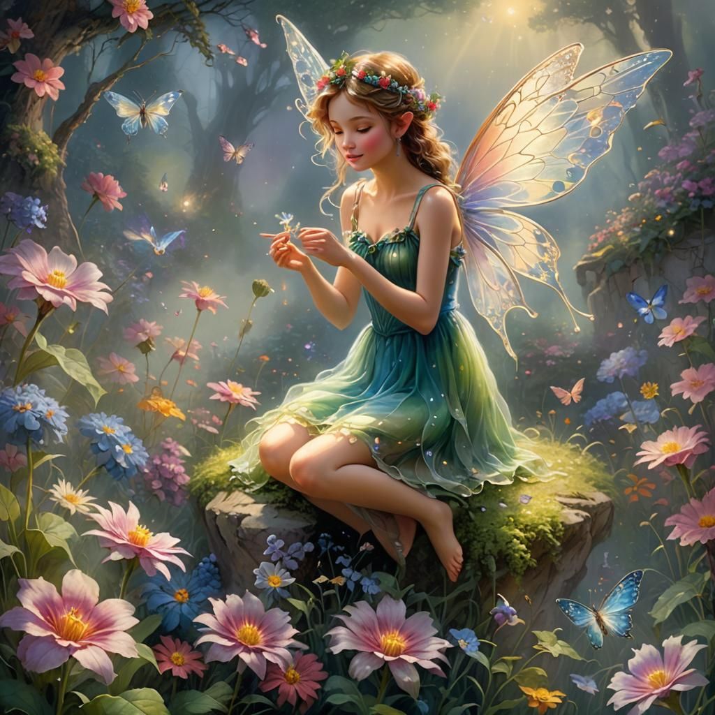Flower Fairy Chatting with Friend: Ethereal Fantasy