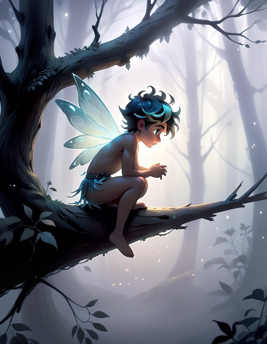 Baby Fairy in Dark Forest Concept Art