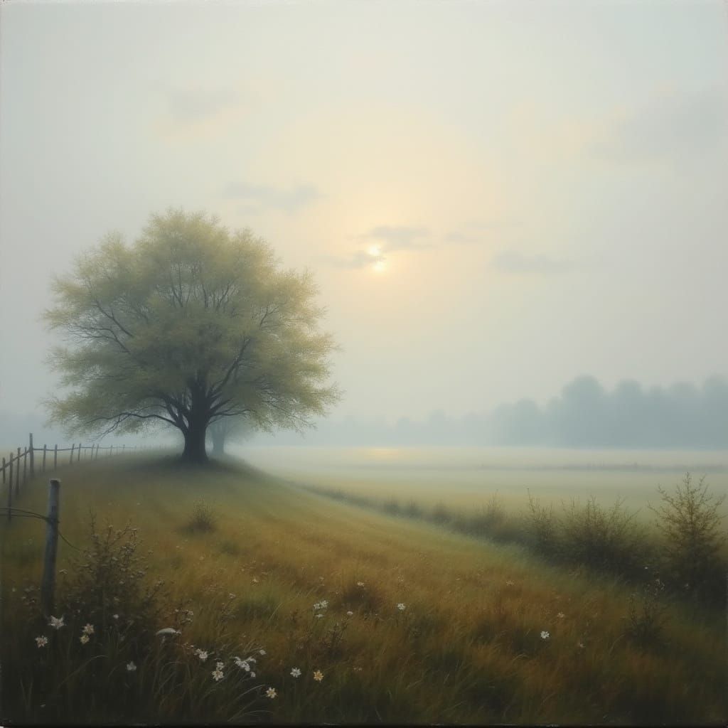 Foggy English Countryside Painting