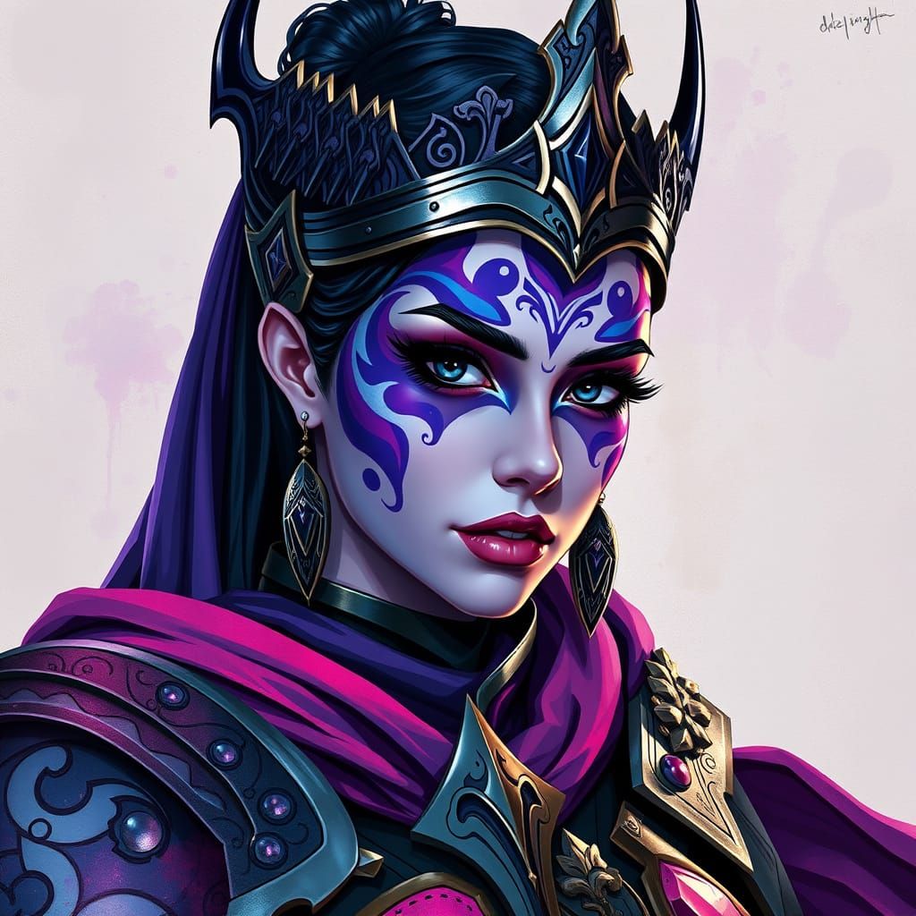 Ornate Dark Knight Warrior Princess in Art Nouveau Style