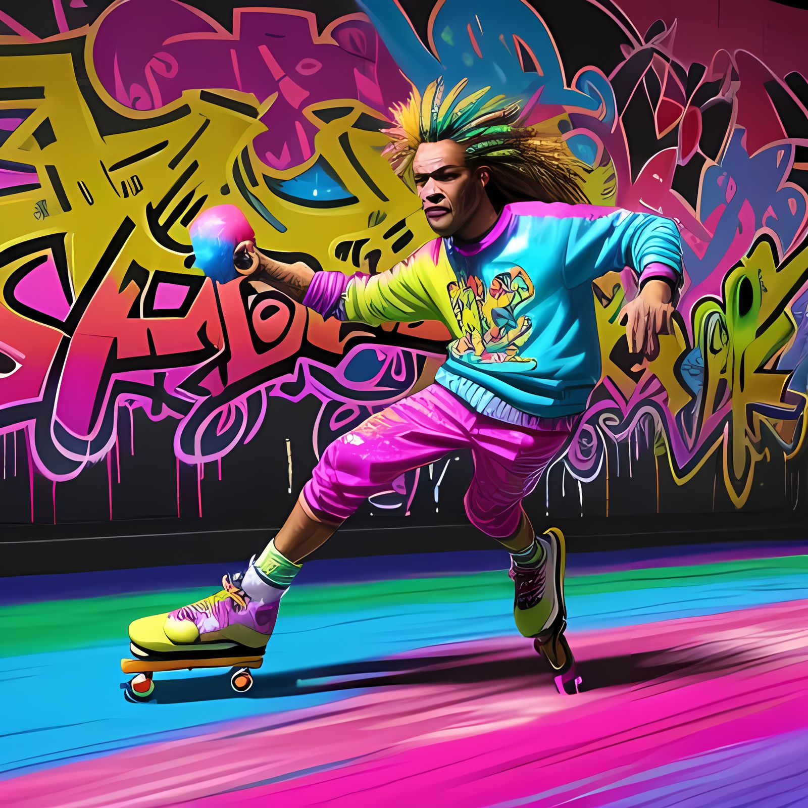 Kitten on Roller Skates with Rainbow Ice Cream