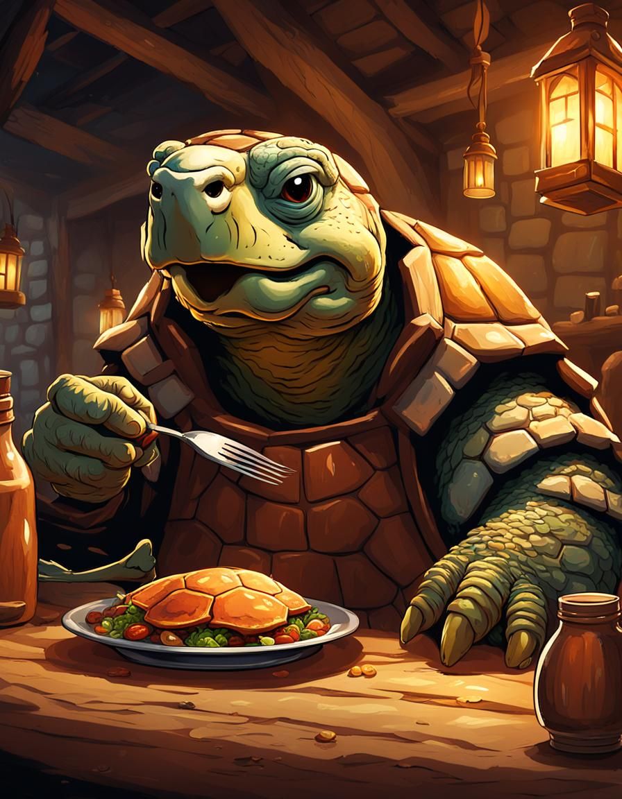 Happy Tortoise Tavern Meal: Dungeons and Dragons Fantasy