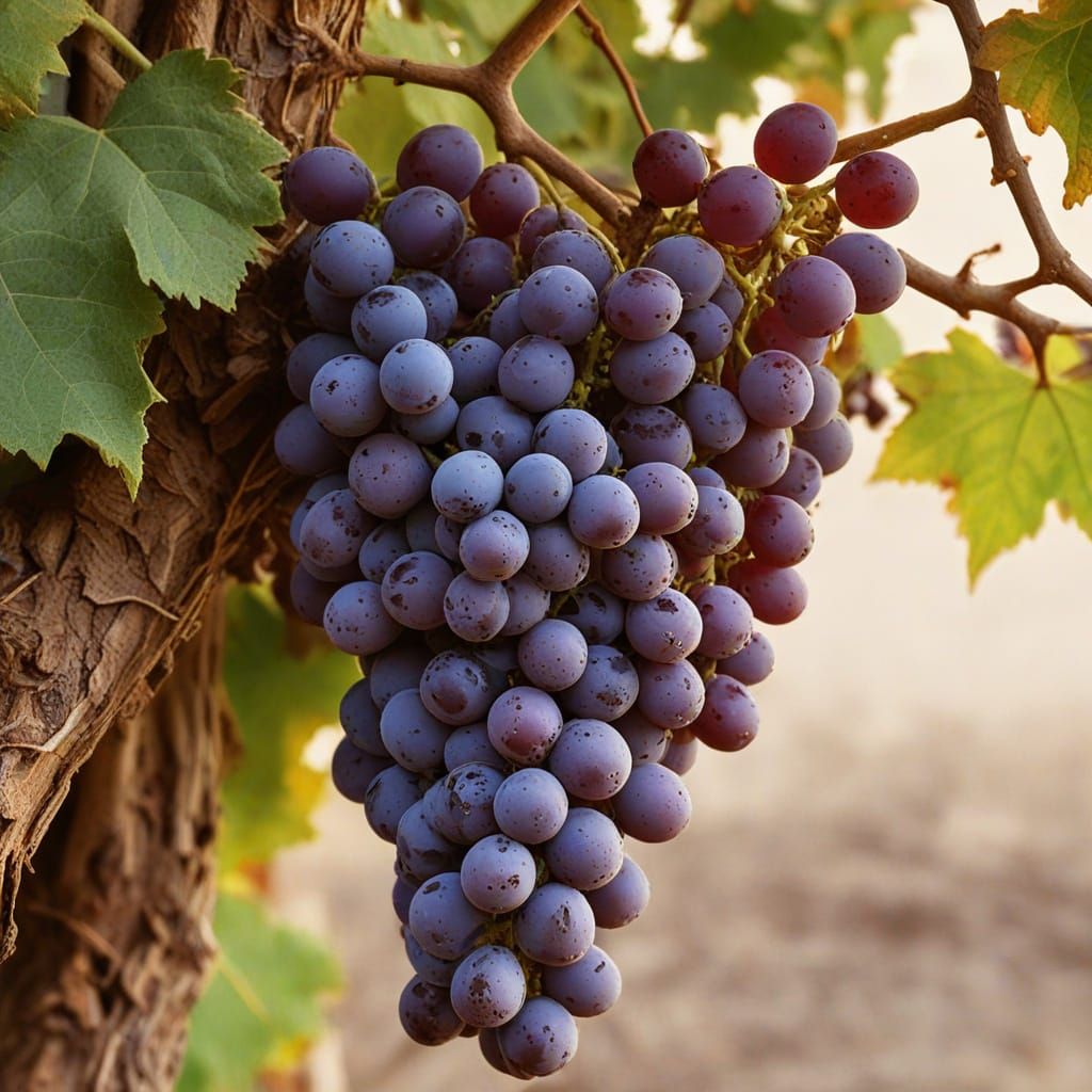 Impressionist Painting of Ripe Grapes Rotting on Vine