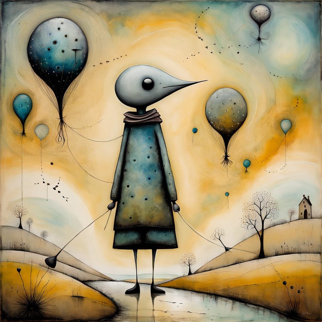 Whimsical Wanderer in Dreamlike Landscapes