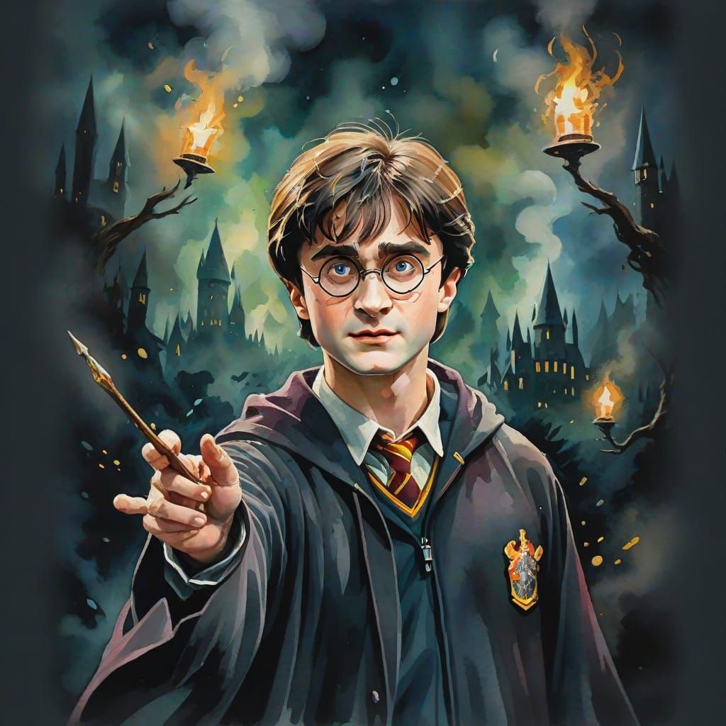 Harry Potter in Gouache Watercolor Style