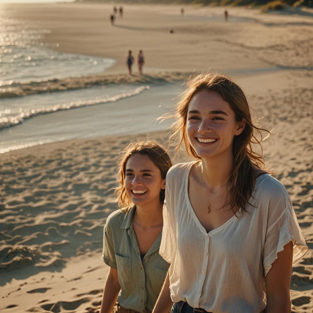 Sunny Beach Scene with Golden Hour Lighting