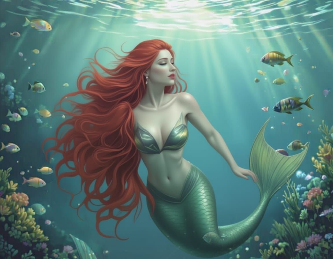 Mermaid Couple Underwater Scene