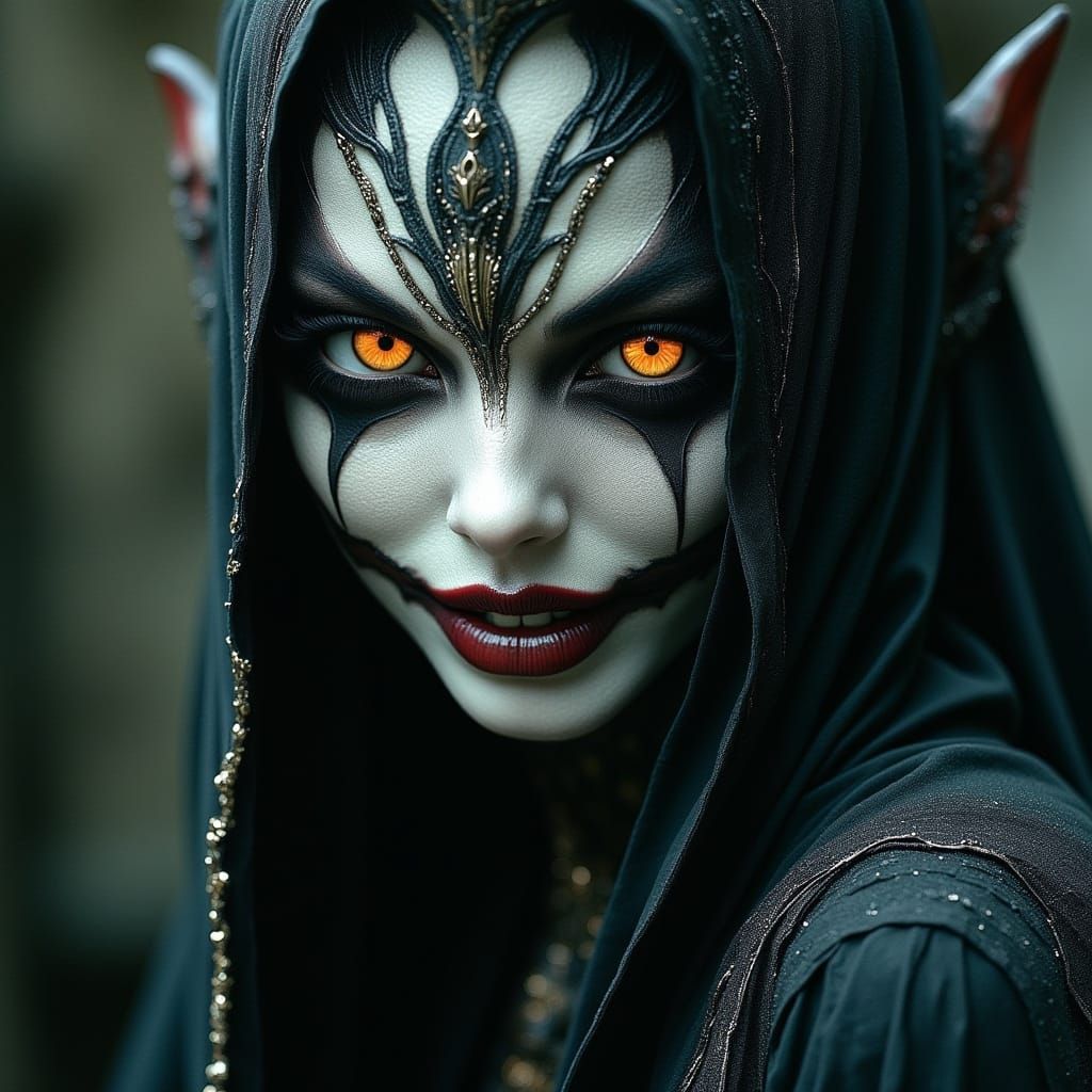 Dark Elf Vampire Woman in Hyperrealistic Portrait