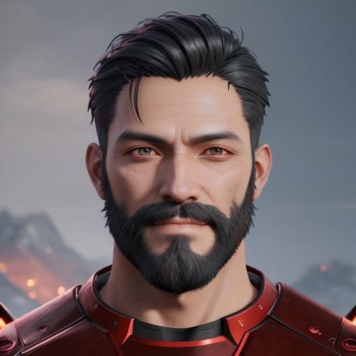 Handsome Man Portrait with Red Velvet Shirt in Anime Style