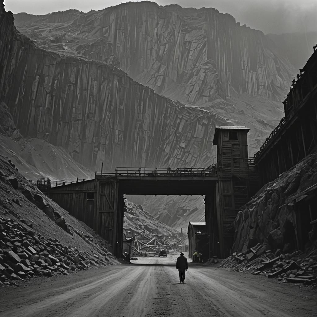 Ominous Mine Entrance in Film Noir Style