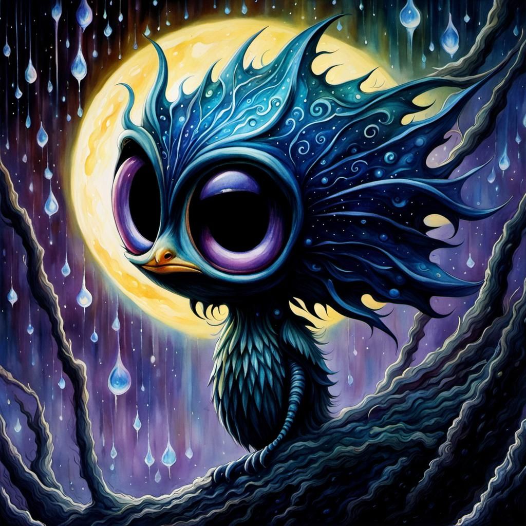 Iridescent Sinister Bird in Watercolor Style