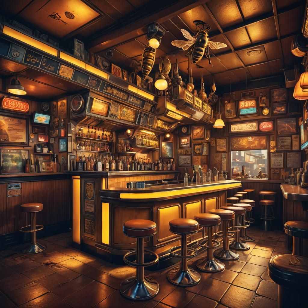 Honey Bee Dive Bar in Retrofuturistic Style