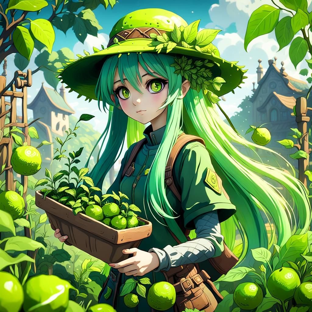 Anime Girl Foraging for Herbs: Detailed Matte Painting