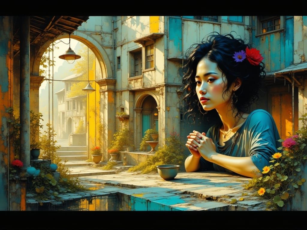 Courtyard Window Portrait in Dynamic Lighting