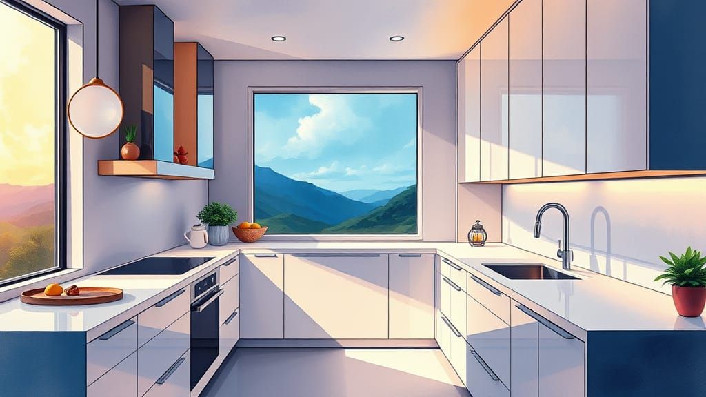 Modern Kitchen Design in Comic Book and Ghibli Fusion Style