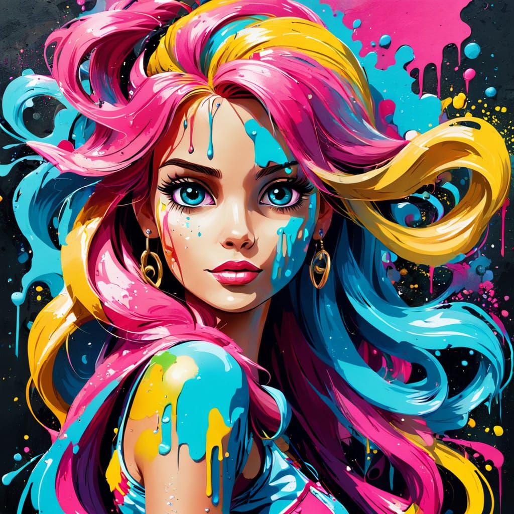 Vibrant Barbie Raphunzel in Graffiti Style