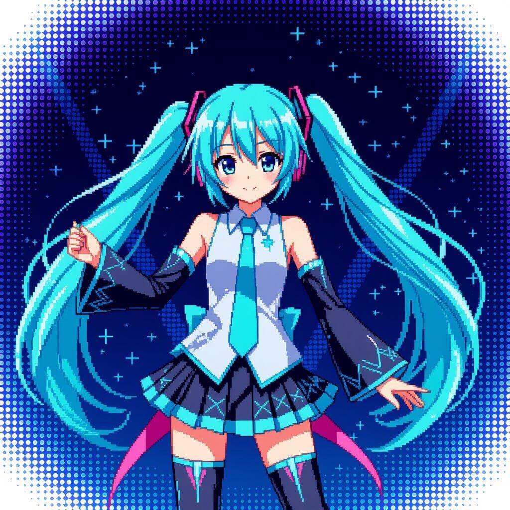 Hatsune Miku Concert Image in Beaded Mosaic Style