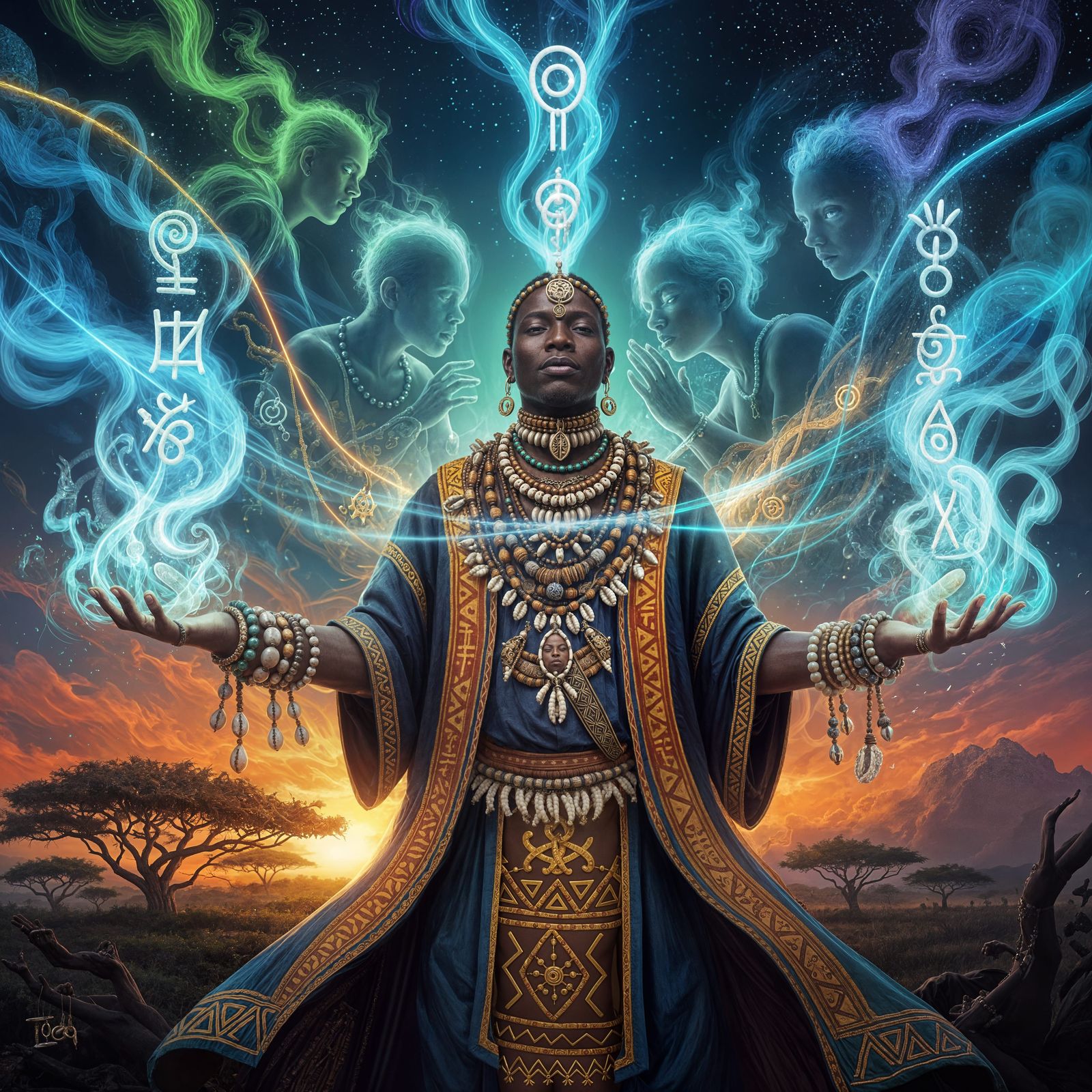African Magician's Spiritual Aura with Ancestral Guidance