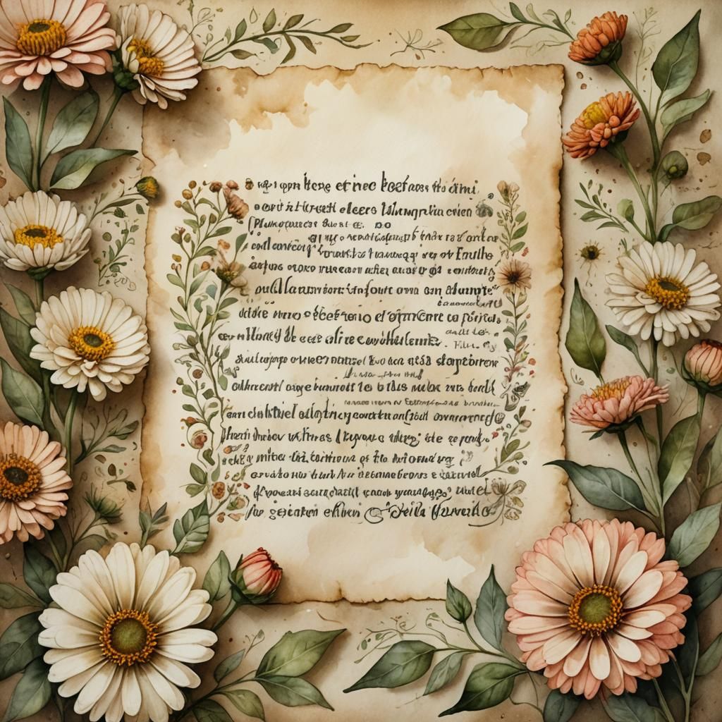 Parchment Letter with Calligraphy in Watercolor Style