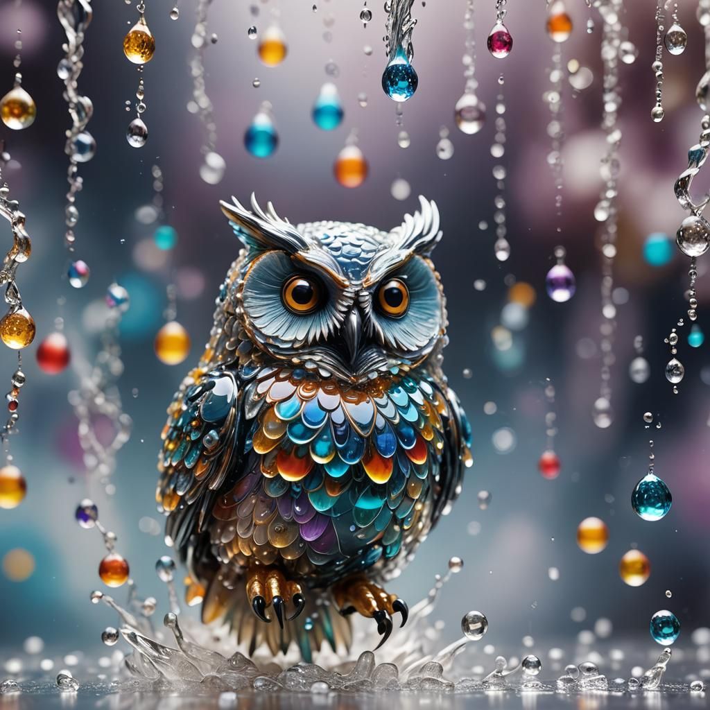 Translucent Owl Figurine in Exploding Dewdrops