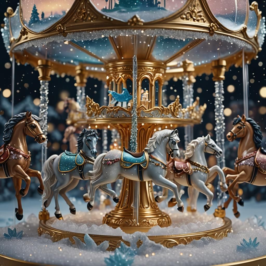 Sparkly Crystal Carousel Snowglobe in Pastel Colors