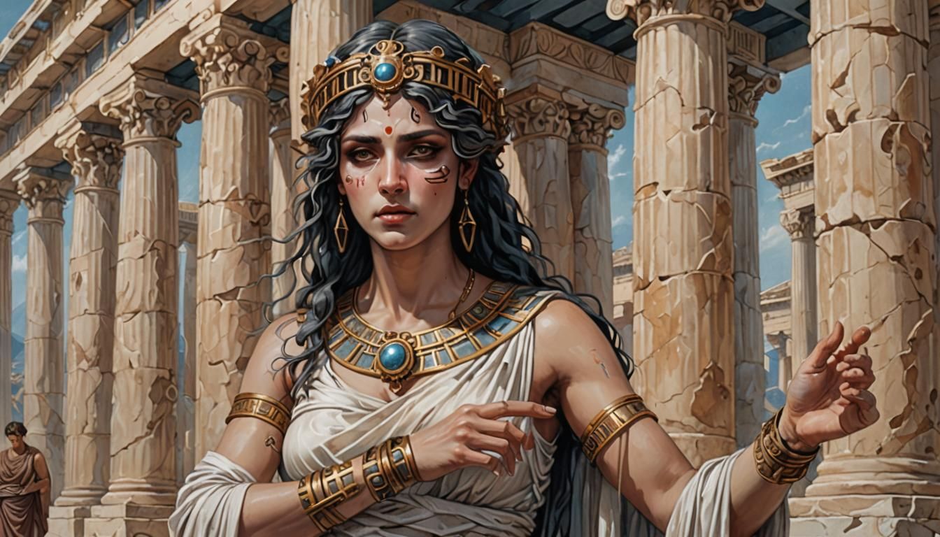 Greek Woman in Temple, Fantasy Art Illustration