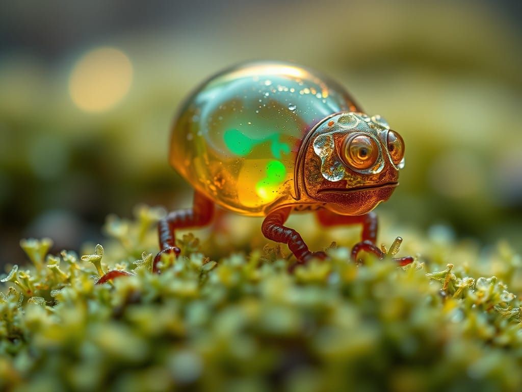 Glowing Iridescent Creature in Frigid Moss Landscape