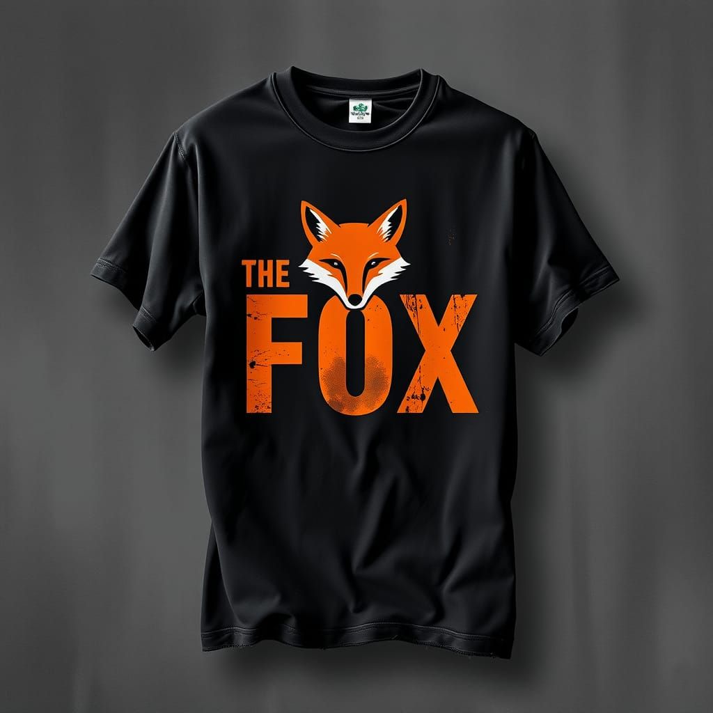 Worn Black T-Shirt with Orange Fox Graphic